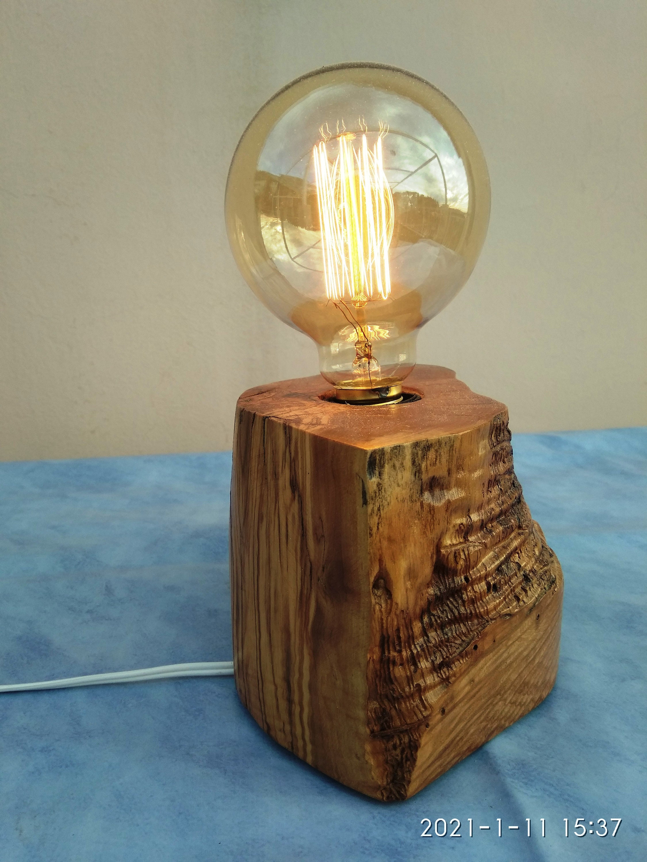 Unique Olive Wood Lamp, Handmade Wooden Table Lamp Etsy