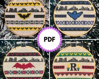 Patrón de punto de cruz para adorno navideño de superhéroes, diseño de suéter feo (descarga en PDF)