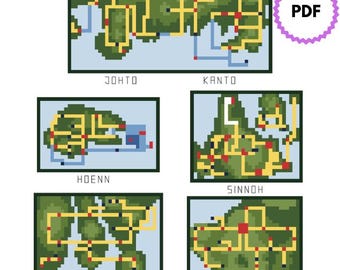Patrones de punto de cruz del mapa del videojuego Pixel Pokémon (descarga en PDF)