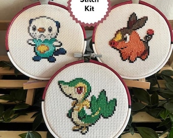 Unova Pokémon Cross Stitch Kit with Custom Painted Pokéball Hoop