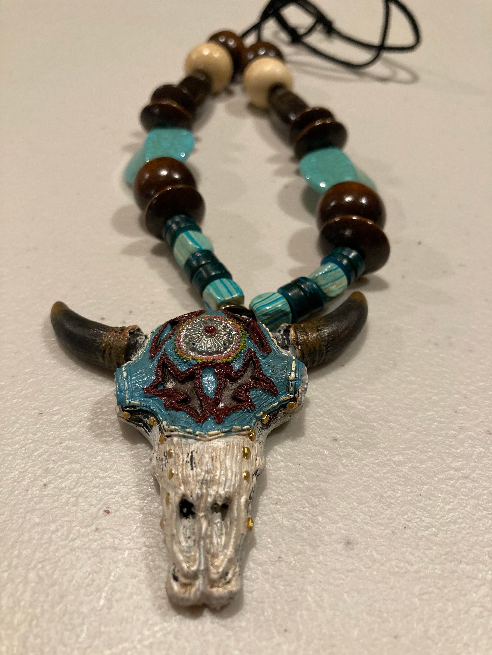 Texas Longhorn Ceramic Necklace on Black Suede Leather Cord Etsy