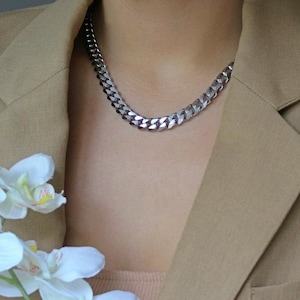 BSL Marble Chunky Chain Necklace - 18K Sterling Silver Eco-Friendly Stainless steel