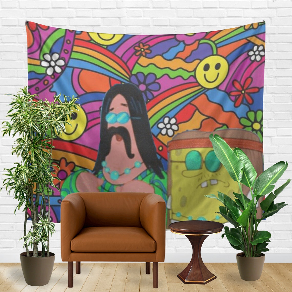Tapicería de Bob Esponja Hippie Tapiz de Bob Esponja Tapiz Etsy