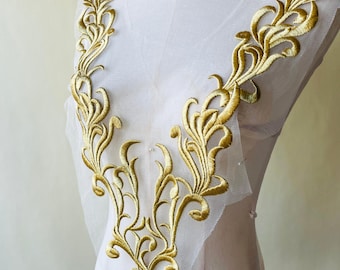 Gold Embroidery Lace Applique Patches Sewing on Girl Dress for DIY Costume Dress