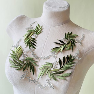 Apliques de renda bordada com folhas verdes, patches para costurar e passar a ferro, para fantasias DIY