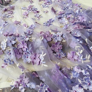 Purple 3D Flower Embroidery Lace Fabric with Pearls: DIY Costume Dress