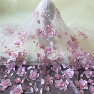 Tissu en dentelle à fleurs 3D rose foncé, tulle en dentelle, maille à coudre pour une robe de déguisement à faire soi-même, robe de fille, robe de mariée