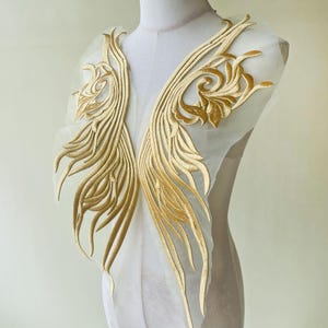 Gold Embroidery Lace Applique Patches Sewing on Girl Dress Designs for DIY Costume Dress