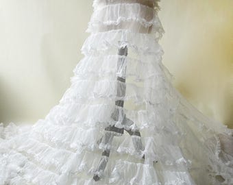 Tessuto in pizzo plissettato, volant piegato, pizzo in rete, cucito per abito da sposa, abito da sposa fai da te