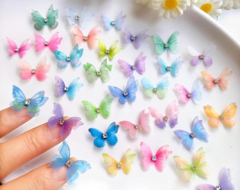 2CM 3D Butterfly Organza Applique Sewing Patches for Costume Dress Headpiece Fingernail Craft DIY