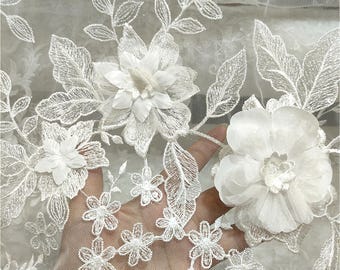 Tessuto in pizzo floreale con ricamo floreale 3D: costume fai da te, abito da sposa