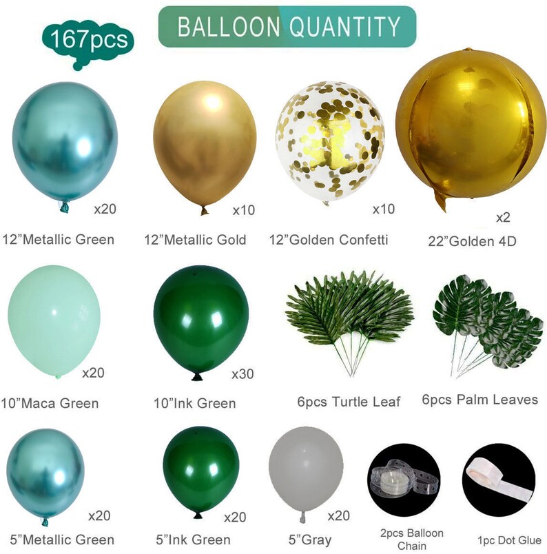 167pcs Balloons Garland Arch Kits Green Confetti Latex Balloons For Wedding Birthday Baby Shower Party Decoration