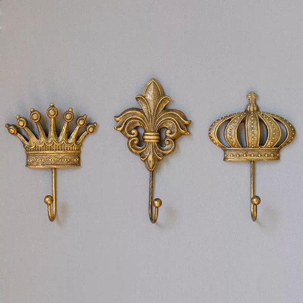 Retro Crown Hooks Coat Wall Hook Wall-mounted Coat Hangers Racks Hooks Bathroom Towel Scarves Keys Hook Hardware