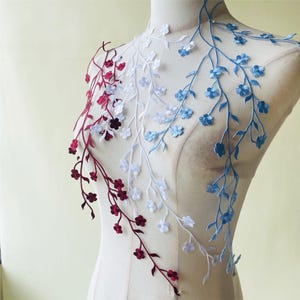 梅の花刺繍レースアップリケ：縫い付けフラワーパッチ（17.7インチ）