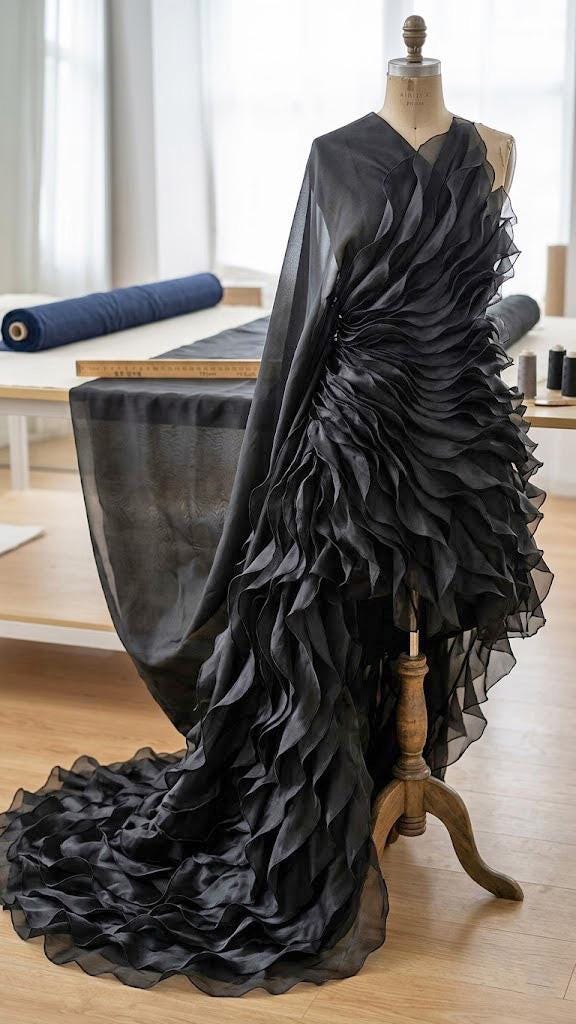 Black Ruffle Gown - Etsy