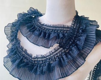 Pleated Lace Trim: Stretchy Chiffon Ribbon Fringe 8cm Width