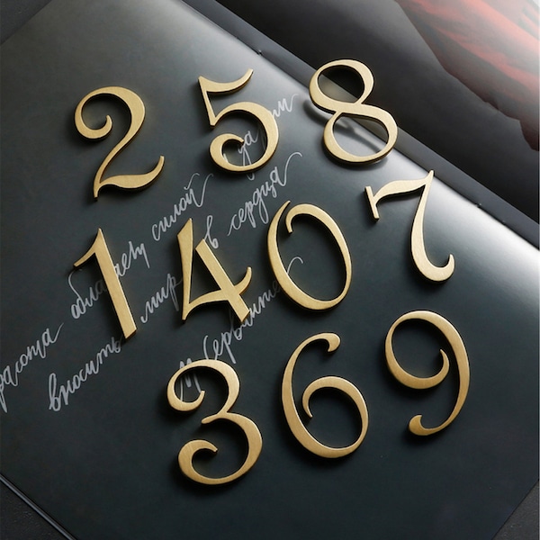 Self-adhesive Brass House Door Numbers for Address Door Mailbox Decor Modern Golden House Numbers