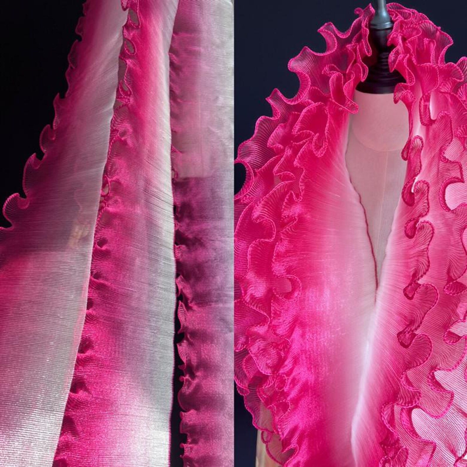 Gradient Color Pleated Organza Lace Trim: 12cm Folded Frill for Dress ...