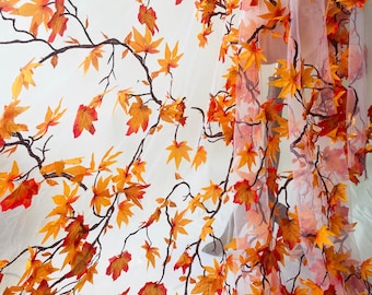 Tela de encaje bordada con hojas de arce, ideal para coser vestidos de disfraces o vestidos de fiesta.