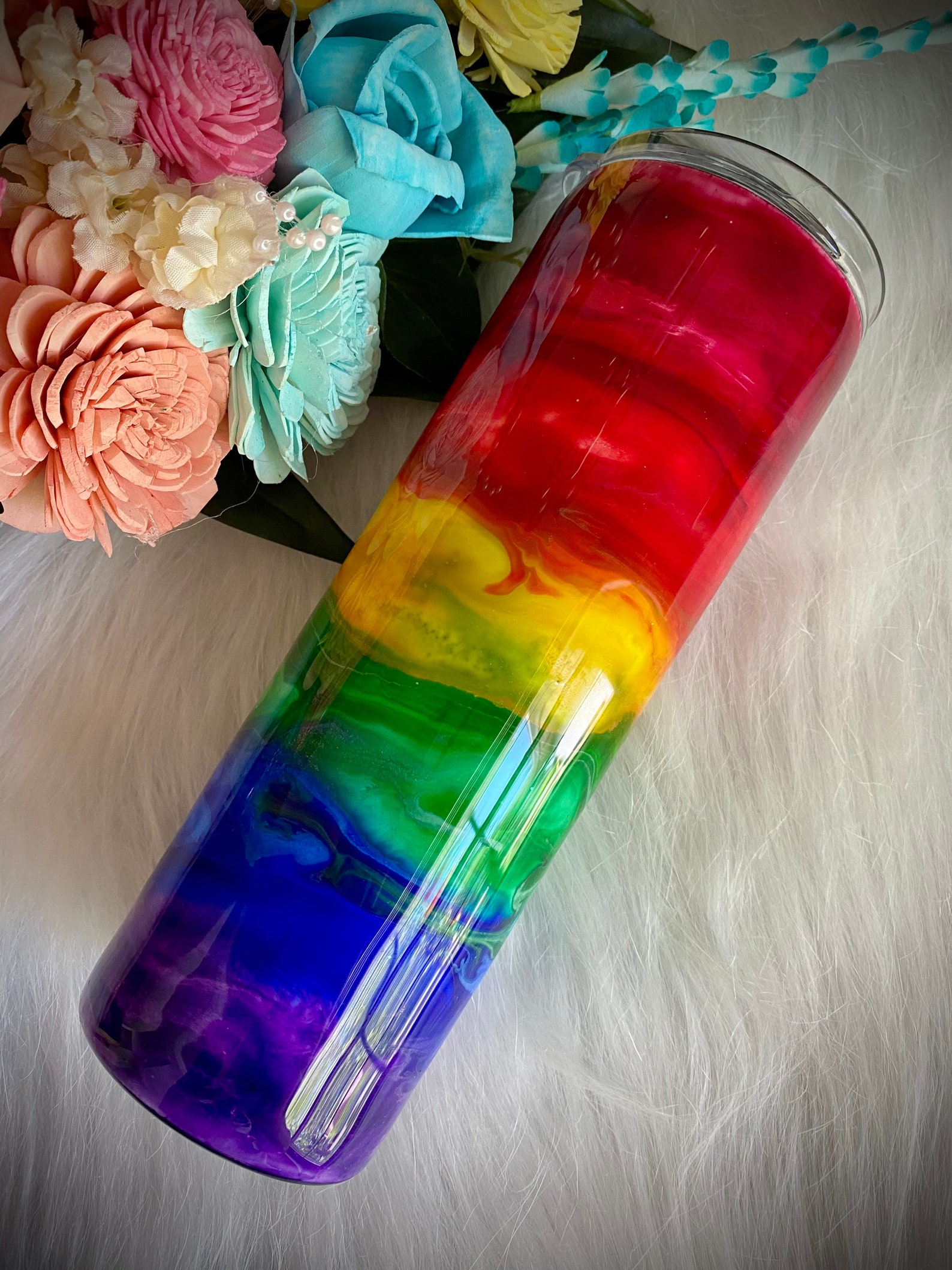 Rainbow Tumbler Handmade Tumbler Pride tumbler custom Etsy