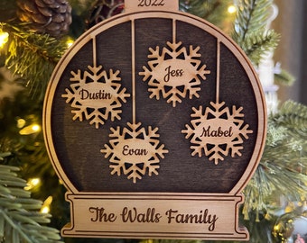 Personalized Family Snow Globe Ornament, Group, Team, Mom, Dad, Grandchildren, Grandkids