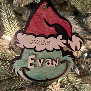 Grinch Face Ornament, Grinch Ornament, Personalized Grinch, The Grinch, Stocking Tag, Christmas Decor Kid or Grandparent Ornament