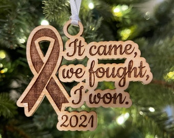 Personalized Cancer Fight Ornament | Awareness Ribbon | Personalized Name & Year | Survivor | In Memory