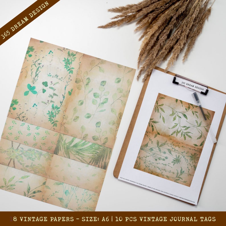 BOTANICAL JOURNAL ephemera pack green Fussy cut digital ephemera printable junk journal kit printable mini junk journal kit printable
