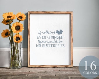 If nothing ever changed there would be no butterflies, butterfly quotes, butterfly sign, minimalist decor, minimalist farmhouse, framed sign