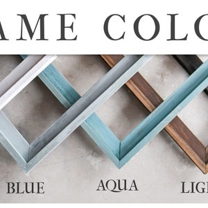 K&ouml;nnte beinhalten: F&uuml;nf verschiedene Rahmenfarben: Wei&szlig;, Blau, Aqua, helles Holz und dunkles Holz.  FRAME COLORS steht oben im Bild.