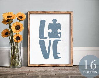 Love sign, autism sign, puzzle piece sign, autism decor, autistic sign, autistic child, framed wood sign, farmhouse sign, country sign