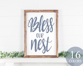 bless our nest, cute farmhouse quote, farmhouse living room, country signs, rustic wall decor, bless our nest sign, farmhouse den, framed