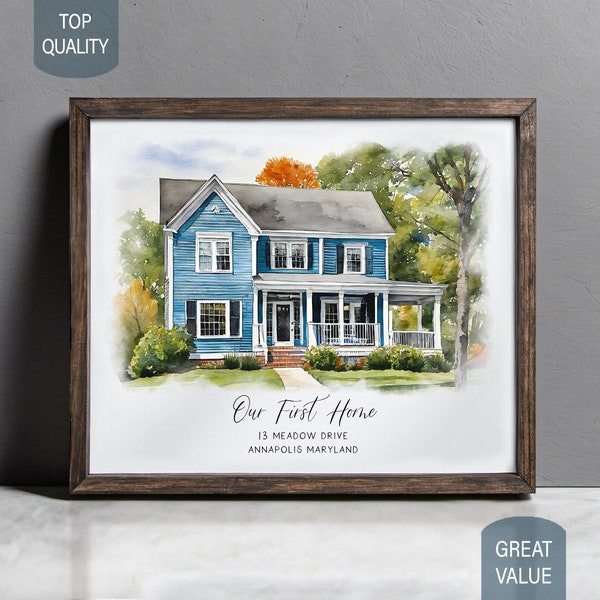 Home portrait, house painting, housewarming gift, our first home sign, home sweet home sign, watercolor home, house portrait, realtor gift