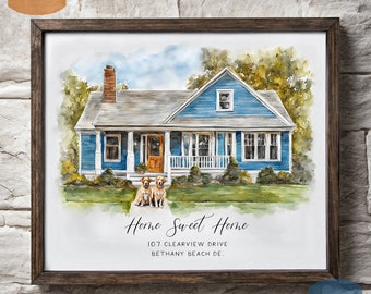 Home portrait, house painting, housewarming gift, our first home sign, home sweet home sign, watercolor home, house portrait, realtor gift