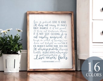 1 Corinthians 13:4-8, inspirational saying, scripture gift, farmhouse inspirational saying, encouraging saying, Love is sign, religious