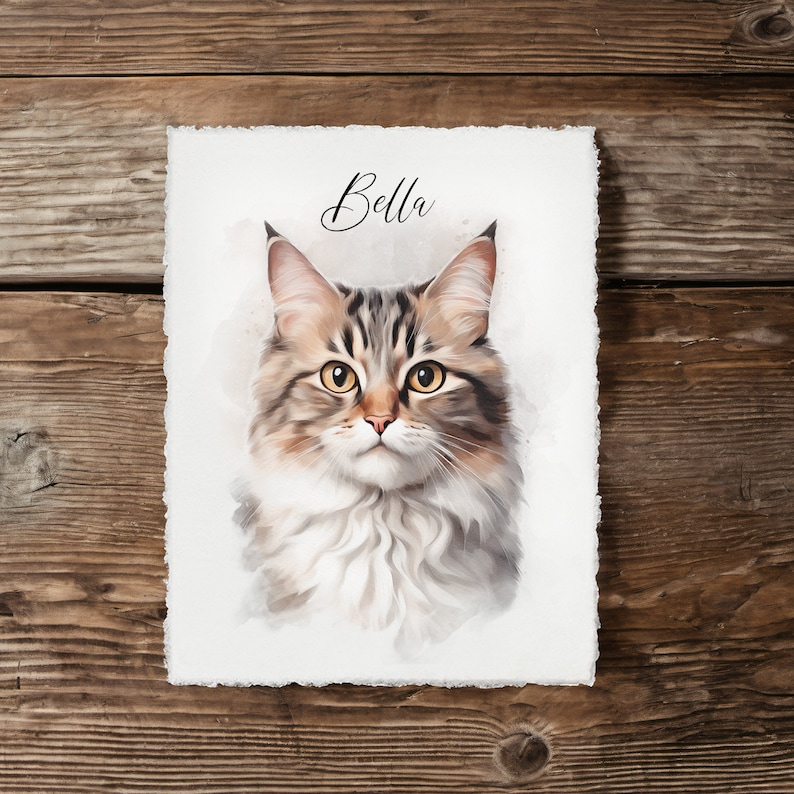 Pintura de gato, retrato de mascota, acuarela de mascota, retrato personalizado de gato, retrato personalizado de perro, regalo para mascota, pintura de perro, regalo conmemorativo para mascota imagen 1