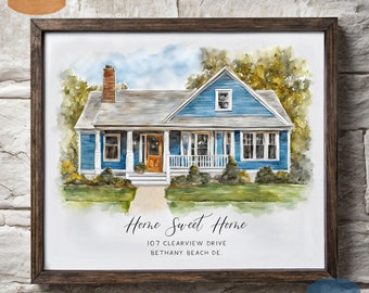 Home portrait, house painting, housewarming gift, our first home sign, home sweet home sign, watercolor home, house portrait, realtor gift