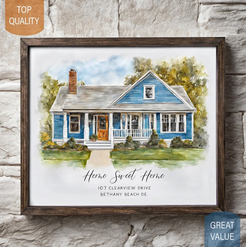 Home portrait, house painting, housewarming gift, our first home sign, home sweet home sign, watercolor home, house portrait, realtor gift image 1