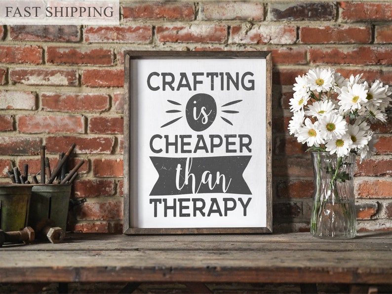crafting is cheaper than therapy, crafting sign, funny crafting sign, craft room decor, vintage metal sign, custom craft room, image 4