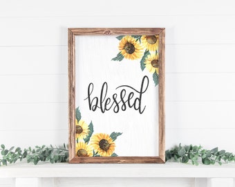 blessed sign, blessed farmhouse sign, country sign, blessed calligraphy, modern farmhouse, country decor, sunflower sign, sunflower art, art