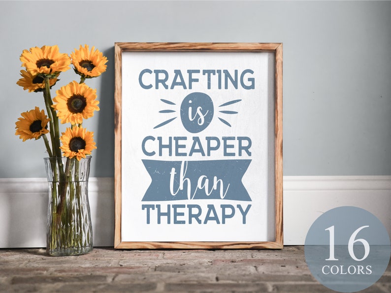 crafting is cheaper than therapy, crafting sign, funny crafting sign, craft room decor, vintage metal sign, custom craft room, image 2