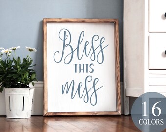 bless this mess, southern decor, country decor, funny southern quotes, funny quotes, southern girl, modern farmhouse, framed wood sign, art