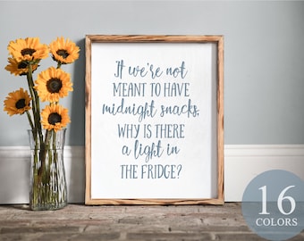 Funny kitchen sign, midnight snack sign, farmhouse kitchen, modern farmhouse, kitchen humor, framed wood sign, light on in the fridge