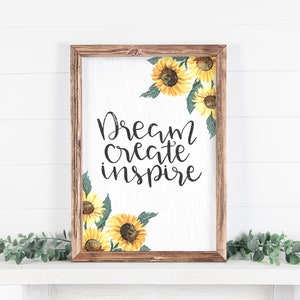 dream create inspire, inspirational sign, office decor, inspirational office decor, success sign, goals sign, motivation sign, mindset sign,
