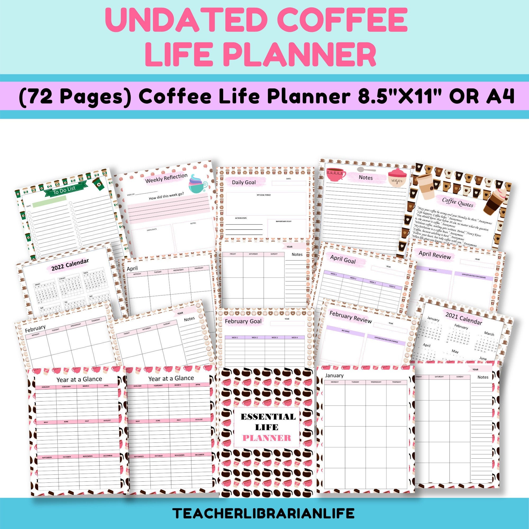 Undated Coffee Themed Printable Calendar Monthly PDF - Etsy