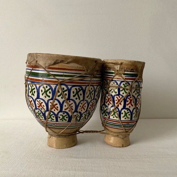 moroccan tam tams | green, red & blue ceramic | terracotta drums