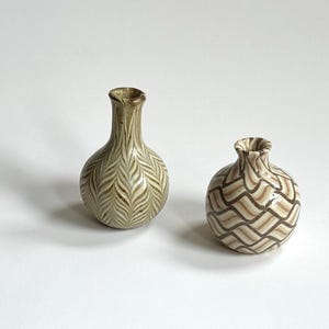 vintage japanese bud vases | set of two nerikomi vessels | studio pottery ceramics