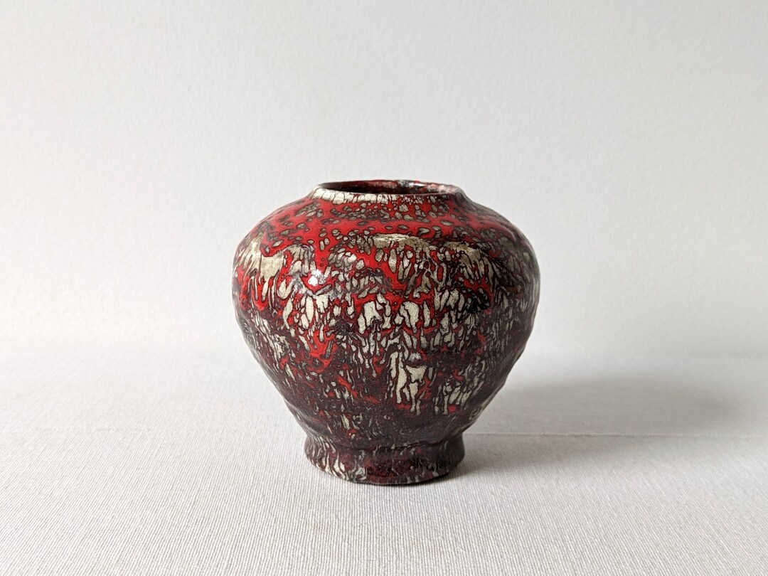 Small Japanese Vase Minoh Ware Streaky & Drippy Red Glaze Etsy