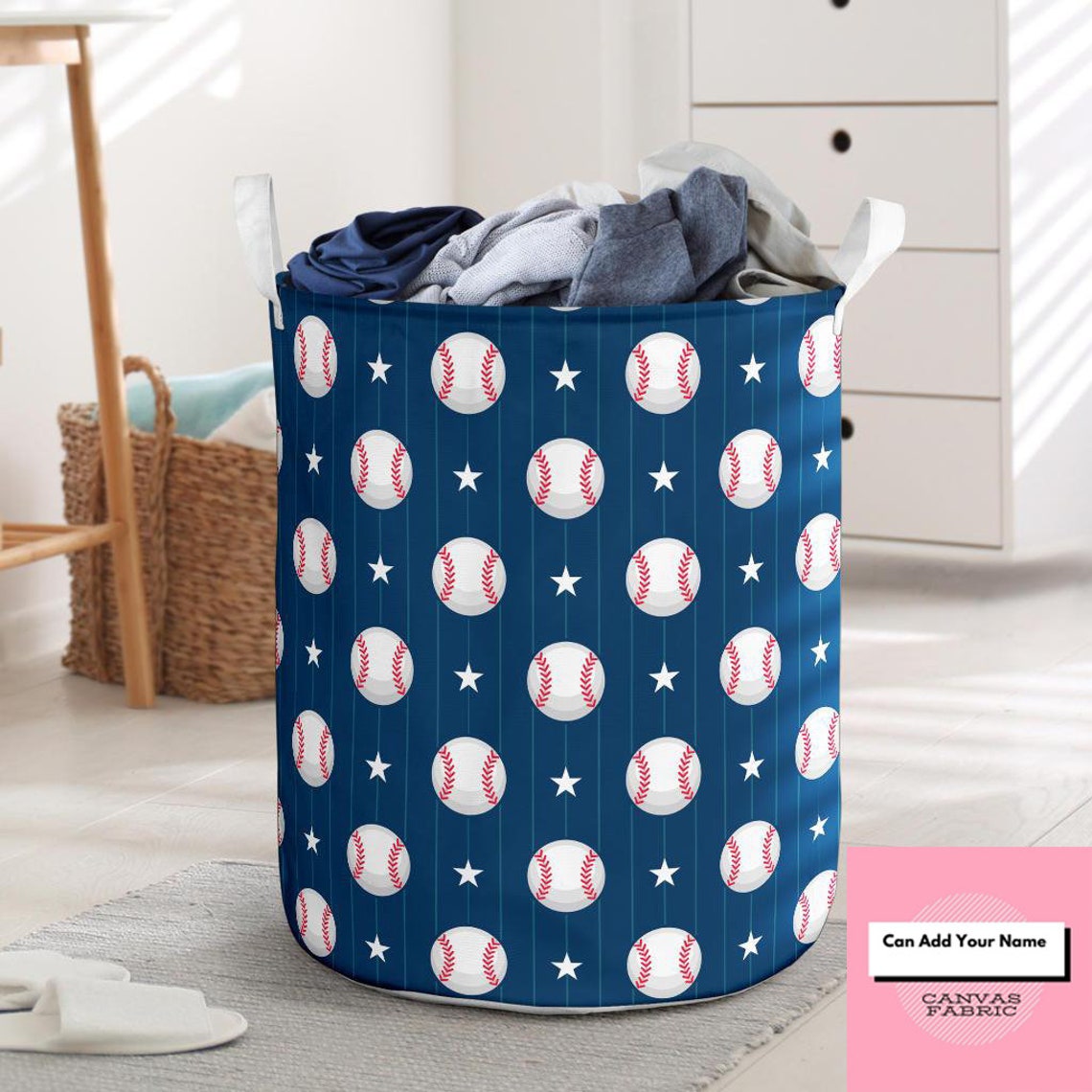 Baseball Star Print Pattern Laundry Basket Fabric Hamper Etsy
