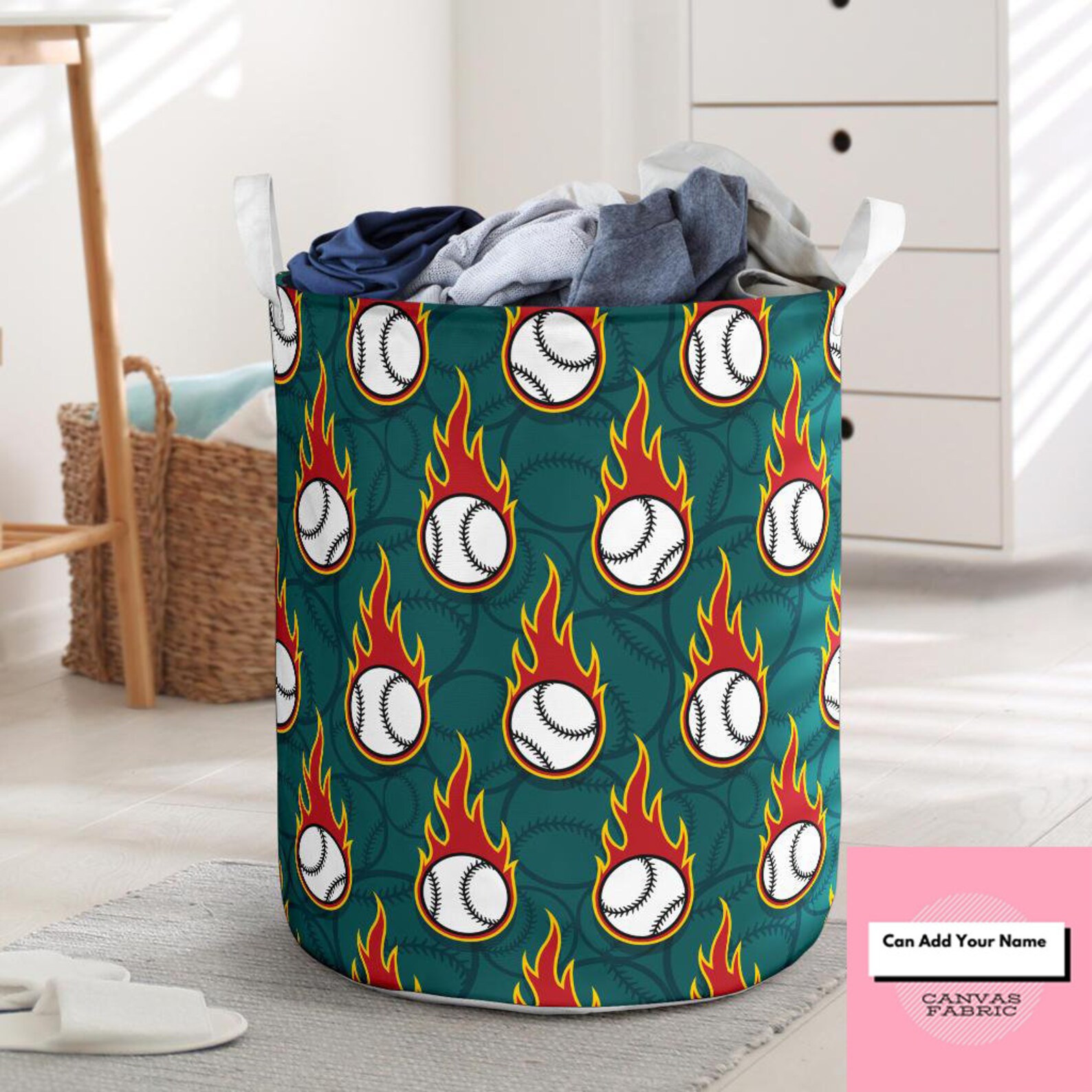 Baseball Fire Print Pattern Laundry Basket Fabric Hamper Etsy